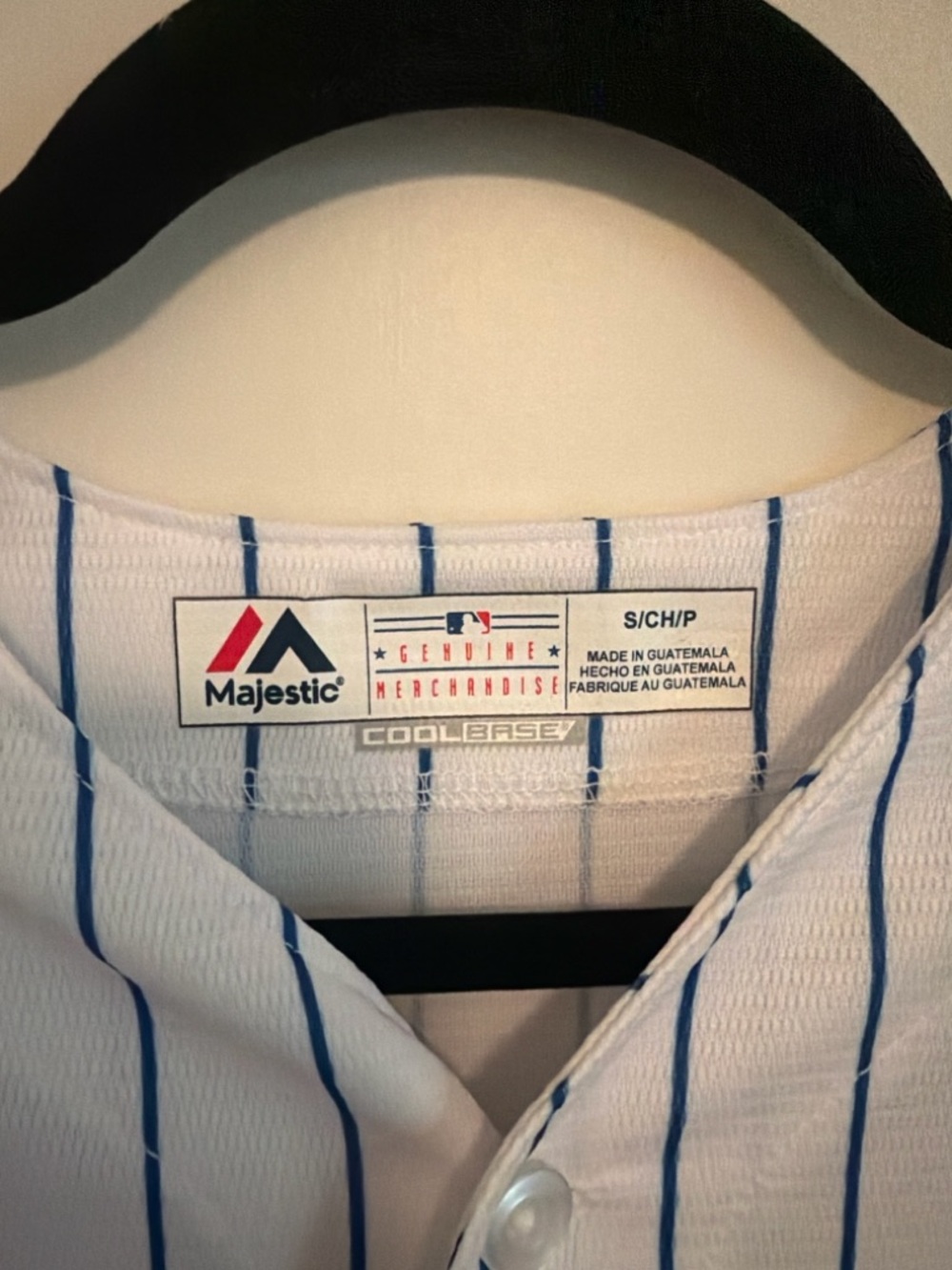 Majestic White with Blue Pinstripes Baseball Cool Base Jersey - Picture 3 of 7